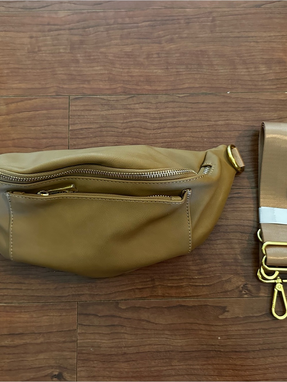 Fawn Design Tan Crossbody Belt Bag with Gold Hardware